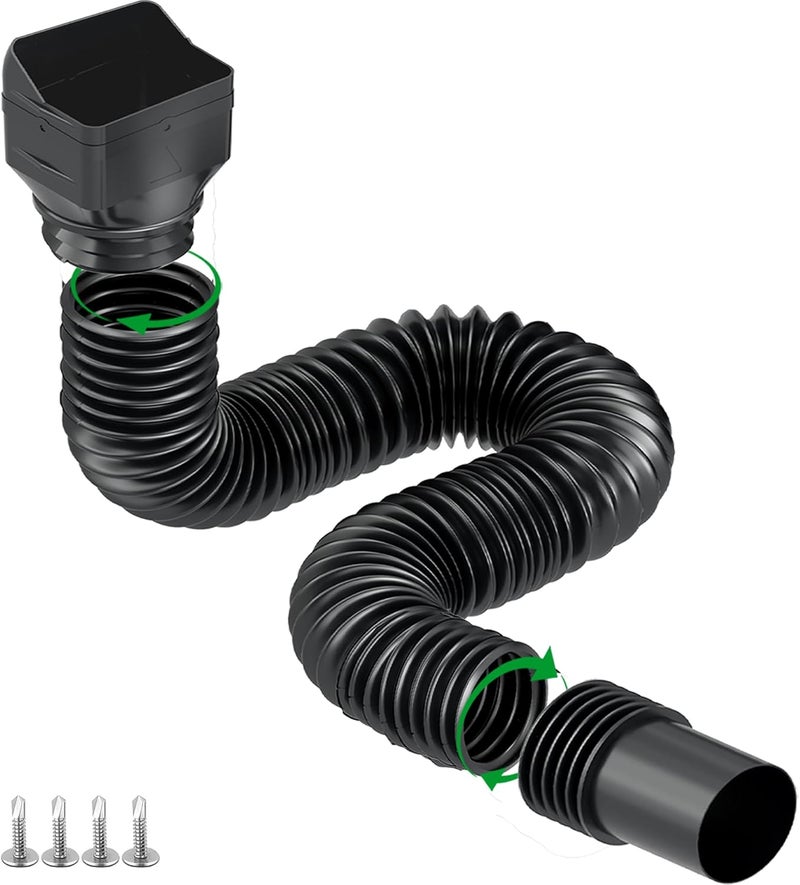 Binazon 1 Pack Black-Rain Gutter Downspout Extensions, Downspout Extender for Rainwater Drainage Flexible, Down Spout Drain Extension Pipe, Extendable from 21 to 62 Inches (Fit 3"x 4" downspouts) - Image 1
